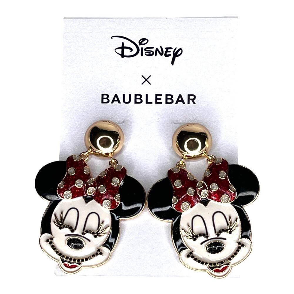 NEW Disney x BaubleBar MINNIE MOUSE EARRINGS 2-3/8" Dangle Drop Black Rhinestone